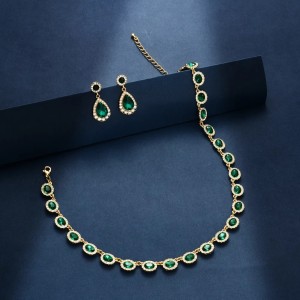 Fashion Party Wedding Women Bride Jewelry Set Necklace Earrings Sets Emerald Rhinestone Alloy High Quality Luxury Geometric