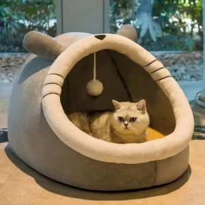 Cat Nest Winter Dog Kennel Solid Pattern Warm Closed Pet House Removable Washable Bed for Small Breeds
