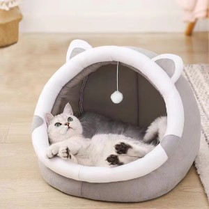 Cat Nest Winter Dog Kennel Solid Pattern Warm Closed Pet House Removable Washable Bed for Small Breeds