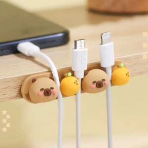 Cute Capybara Desktop Cable Organizer Plastic Phone Charging & Data Cable Management Tool with Fasteners & Clips