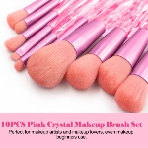 10Pcs Pink Plastic Handle Luxury Diamond Private Label Bling Custom Vegan Professional Rhinestone Makeup Brush Set High Quality