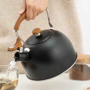 Tea Pots for Stove Top Food Grade Stainless Steel with Wood Pattern Folding Handle