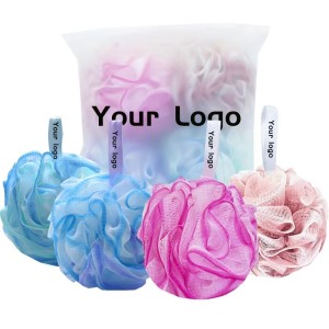 Large Oval Bath Shower Loofah Sponge Pouf Simple Style Body Wash Scrubber with Mesh Rubbing Towel and Foaming Wash Bath Ball