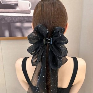 Women's Temperament Wholesale Hair Accessories Elegant Super Fairy Starry Sky Mesh Bow Rhinestone Fabric Hair Claw Clips