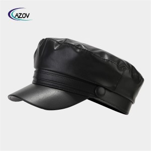 High Quality Leather Navy Hat Fashion Flat Top Octagonal Cap Artistic Vintage Painter Hat Simple Newsboy CapHigh Quality Leather Navy Hat Fashion Flat