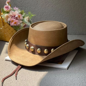 Large Brim Retro British Sun Hat Made Leather Western Cowboy Style for Casual Ski Outdoors for Outdoor Grassland Knight