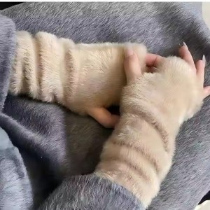 Plush Fleece Fingerless Gloves Mittens Winter Knitted Arm Warmers for Unisex Daily Casual Outdoor Touchscreen Cold-Resistant