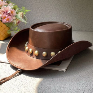 Large Brim Retro British Sun Hat Made Leather Western Cowboy Style for Casual Ski Outdoors for Outdoor Grassland Knight