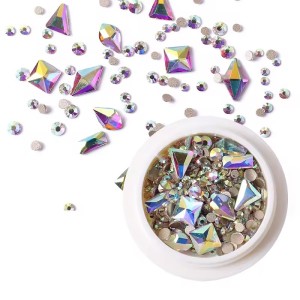 Most Popular in 2024 Multi-Shape Flat Colorful Round Crystal Rhinestones Mixed Sizes 3D Nail Rhinestones Wholesale