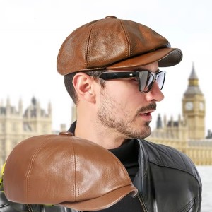 FF3679 PU Leather Vintage Cabbie Ivy Hats Driving Hunting Flat Newsboy Hat 8 Panel Beret Newsboy Cap