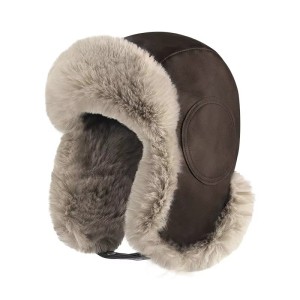 FF3072 PU Leather Earflap Hunting Trooper Winter Hat Fuzzy Fluffy Warm Ski Cycling Cap Plush Lined Russian Ushanka Trapper Hat