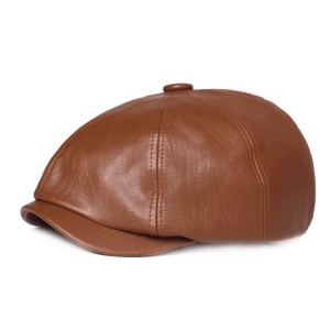 FF3679 PU Leather Vintage Cabbie Ivy Hats Driving Hunting Flat Newsboy Hat 8 Panel Beret Newsboy Cap